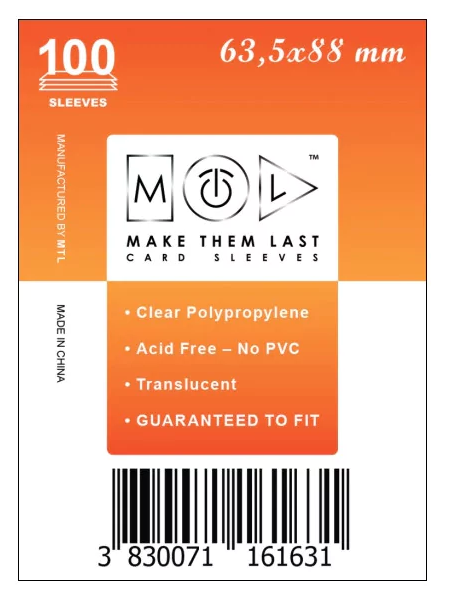 MTL - Standard Card Sleeves 100ct - 63.5x88mm Soft Sleeves - Clear