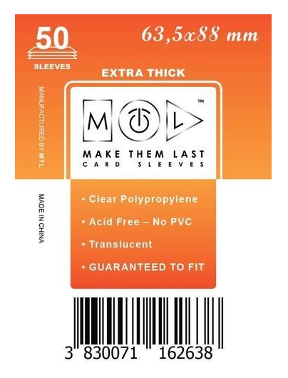 MTL - Standard Card Sleeves 50ct - 63.5x88mm Extra Thick Sleeves - Clear